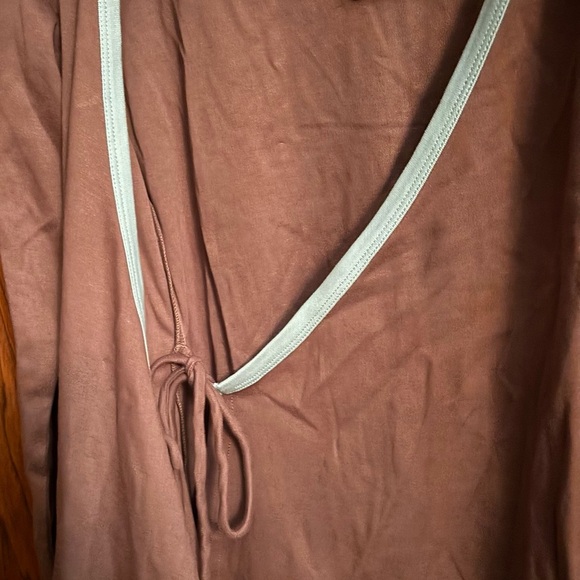JOY ORGANIC brown & light blue tunic top wrap dress. 100% organic cotton. Soft. - Picture 10 of 12